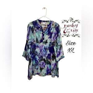 💙 Parsley & Sage XL Boho Ikat Blouse | Boutique Tunic Top | Artsy Bohemian Chic💜